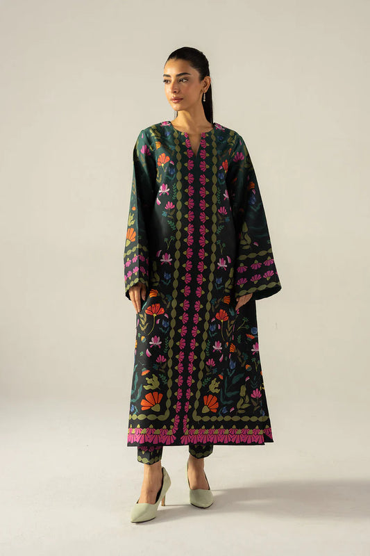 AFROZEH-2PC SHAMOZE SILK PRINTED SHIRT WITH SHAMOZE SILK PRINTED TROUSER-W.J-1959