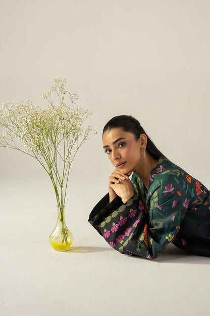 AFROZEH-2PC SHAMOZE SILK PRINTED SHIRT WITH SHAMOZE SILK PRINTED TROUSER-W.J-1959