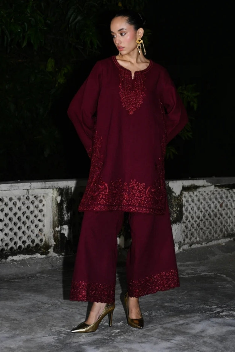 BATIK-2PIECE DHANAK EMBROIDERED SHIRT WITH DHANAK EMB TROUSER-WJ-15086