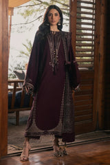 IZEL-3PC DHANAK EMBROIDERED SHIRT WITH COUTRAI PRINTED SHAWL AND TROUSER-W.J-5324
