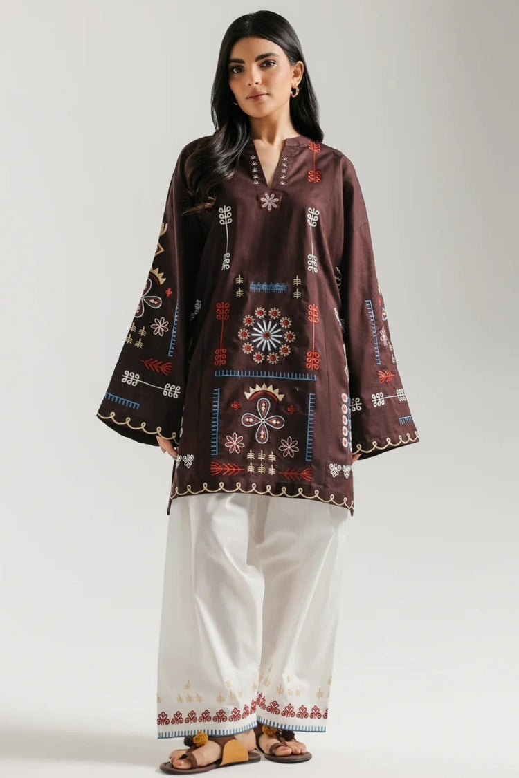 ETHNC-2PC DHANAK EMBROIDERED SHIRT WITH DHANAK EMBROIDERED TROUSER-W.J-15116
