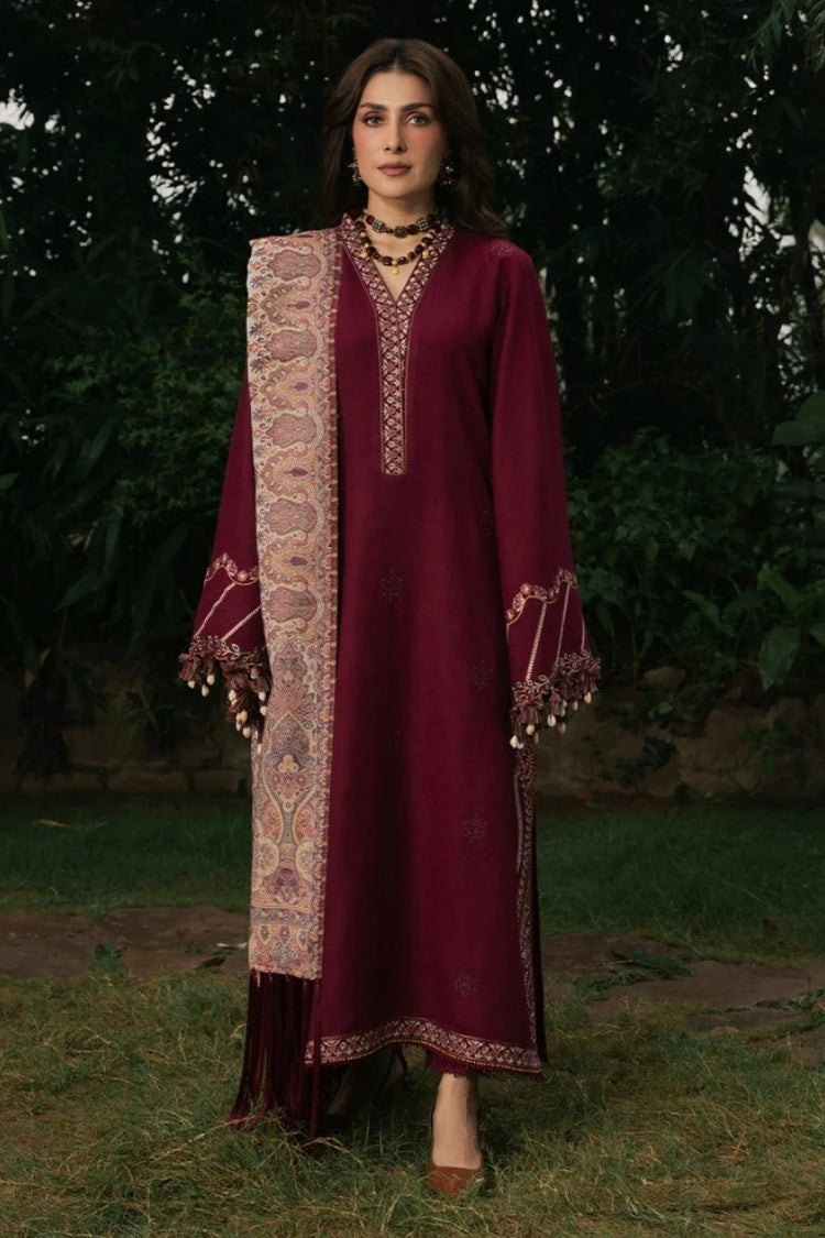 IZEL-3PC DHANAK EMBROIDERED SHIRT WITH COUTRAI PRINTED SHAWL AND TROUSER-W.J-5323