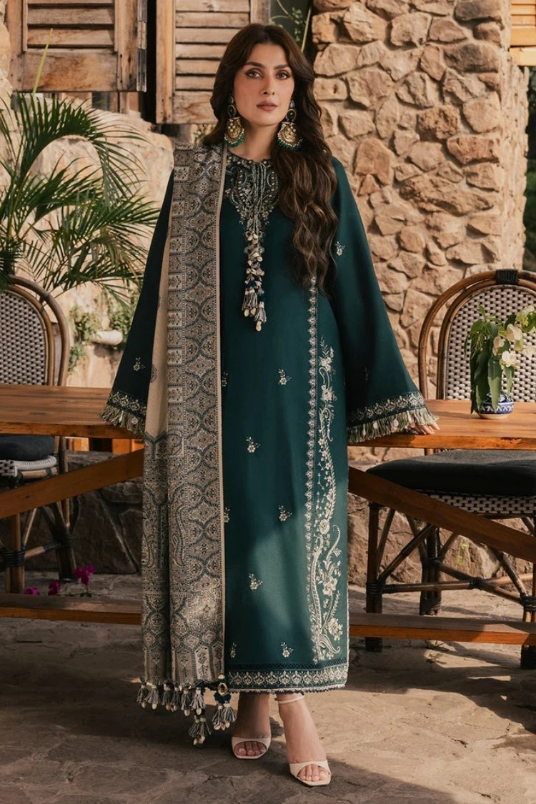 IZEL-3PC DHANAK EMBROIDERED SHIRT WITH COUTRAI PRINTED SHAWL AND TROUSER-W.J-5322