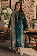 IZEL-3PC DHANAK EMBROIDERED SHIRT WITH COUTRAI PRINTED SHAWL AND TROUSER-W.J-5322