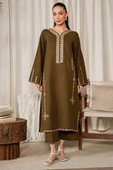 IZEL-2PIECE DHANAK EMBROIDERED SHIRT WITH DHANAK EMBROIDERED TROUSER-WJ-15078