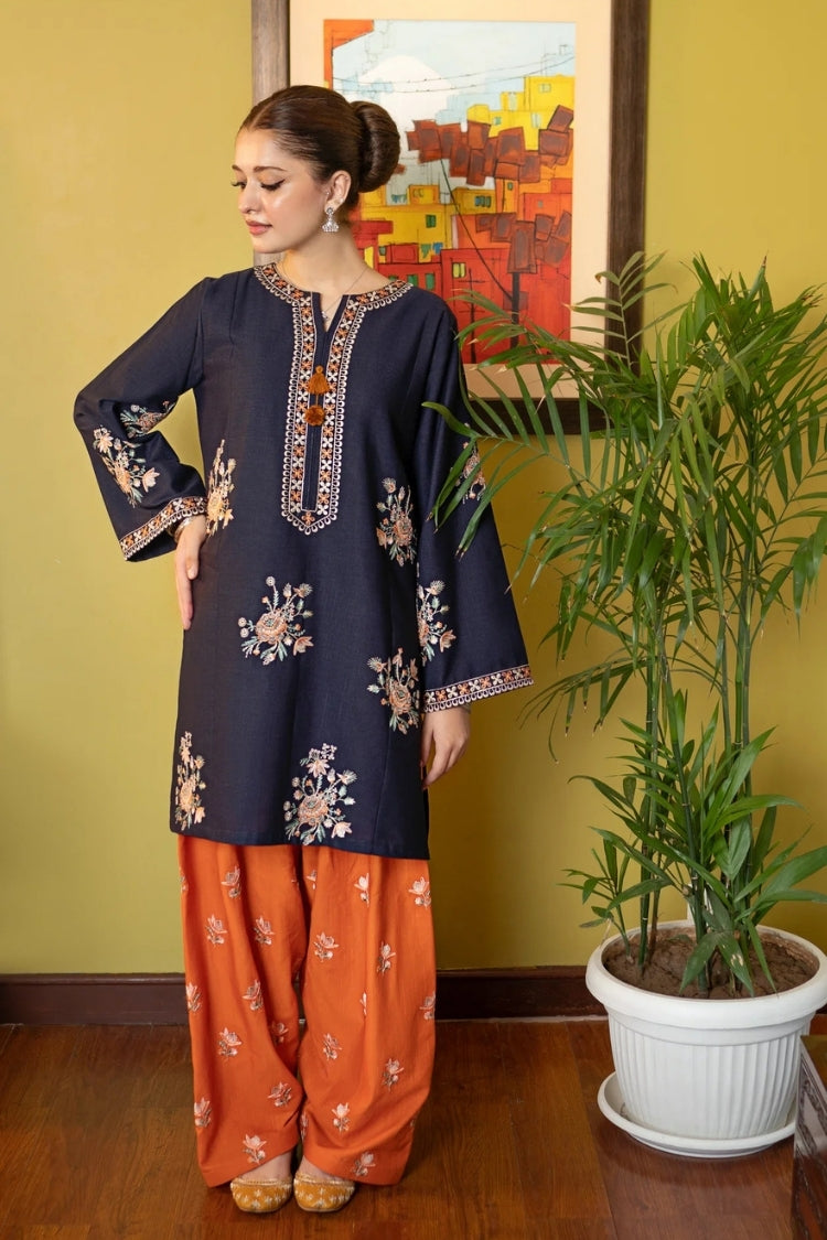URGE-2PIECE DHANAK EMBROIDERED SHIRT WITH DHANAK EMB TROUSER-WJ-15047
