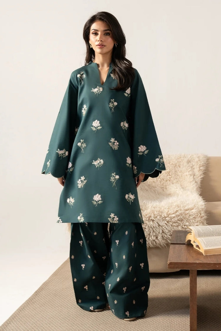 IZEL-2PIECE DHANAK EMBROIDERED SHIRT WITH DHANAK EMB TROUSER-WJ-15077
