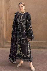 CRIMSON-3PC DHANAK EMBROIDERED SHIRT WITH COURTRAI WOOL PRINTED EMB SHAWL AND TROUSER-W.J-5148