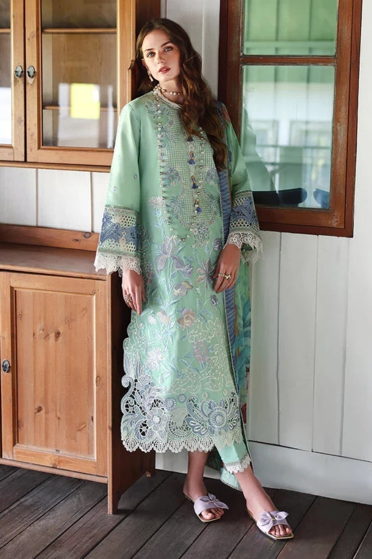 MUSHQ-3PC DHANAK HEAVY EMBROIDERED SHIRT WITH COURTRAI WOOL PRINTED DUPATTA AND TROUSER-W.J-5084