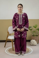 BATIK-2PIECE DHANAK EMBROIDERED SHIRT WITH DHANAK EMB TROUSER-WJ-15138