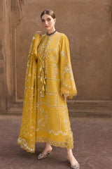 CRIMSON-3PC DHANAK EMBROIDERED SHIRT WITH COURTRAI WOOL PRINTED EMB SHAWL AND TROUSER-W.J-5189