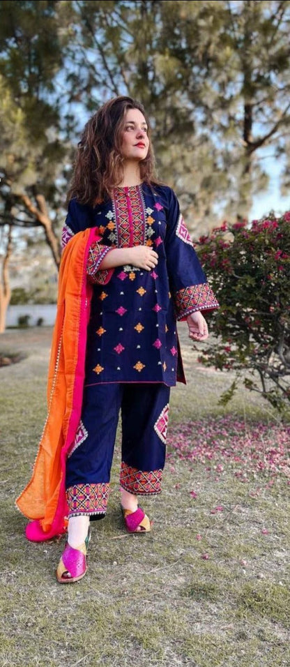 MARIA B- 3PC LAWN HEAVY EMBROIDERED SHIRT WITH BAMBER CHIFFON DUPATTA_W.J-1458