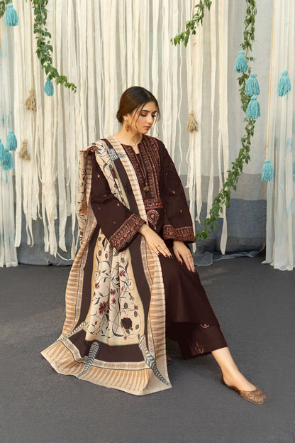 URGE- 3PC LAWN EMBROIDERED SHIRT WITH MONARK PRINTED DUPATTA AND EMB TROUSER-W.J-1625