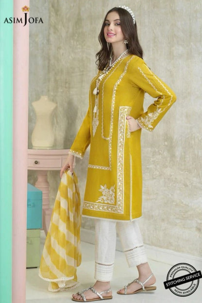 ASIM JOFA- 3PC LAWN EMBROIDERED WITH MONARK PRINT DUPATTA-_W.J-1455