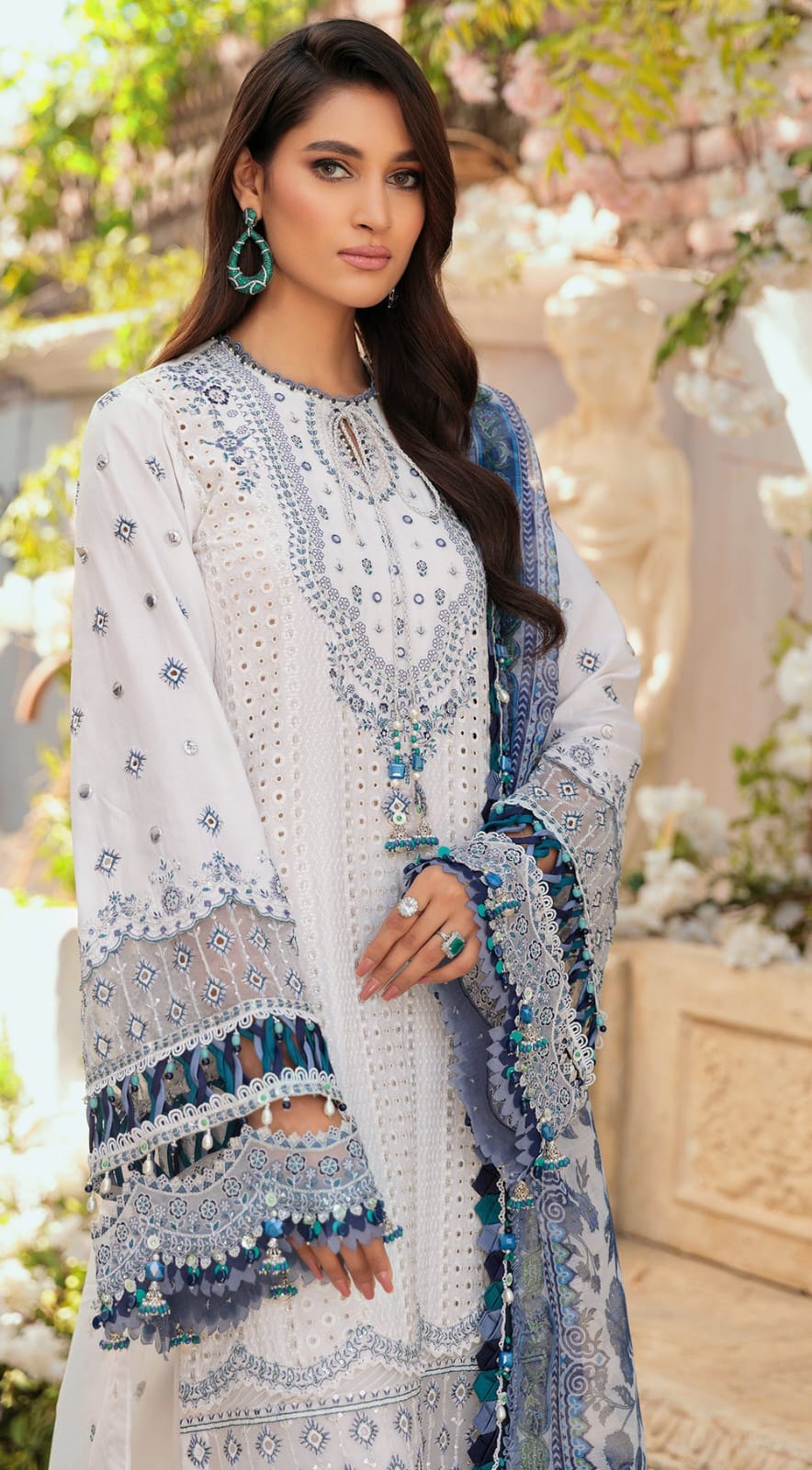 MARIA B - 3PC CHIKENKARI LAWN EMBROIDERED SHIRT WITH MONARK PRINT DUPATTA -W.J-1464