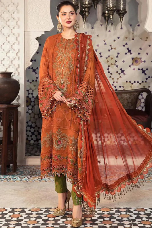 MARIA.B-3PC DHANAK EMBROIDERED SHIRT WITH CHIFFON EMBROIDERED DUPATTA & TROUSER-W.J-1912