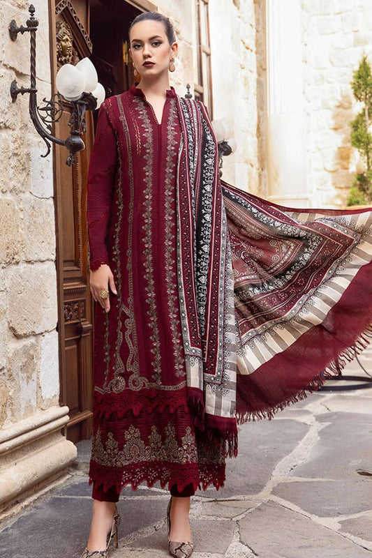 MARIA B-3PC LAWN EMBROIDERED SHIRT WITH MONARK PRINT DUPATTA AND LAWN TROUSER-W.J-1474