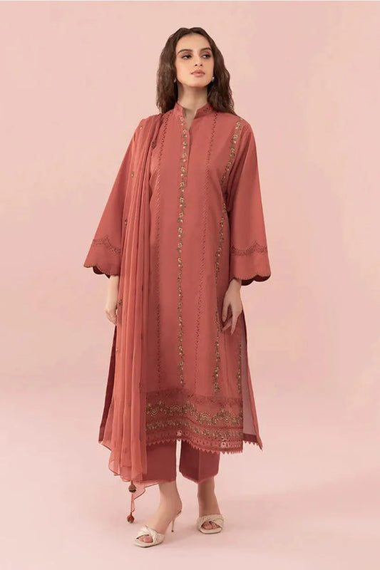SAPPHIRE-3PC DHANAK EMBROIDERED SHIRT WITH BAMBER CHIFFON EMBROIDERED DUPATTA_W.J-1894