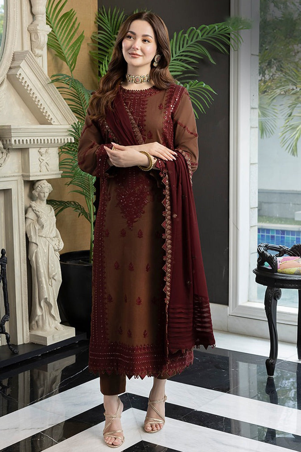 ASIM JOFA-3PC LAWN EMBROIDERED SHIRT WITH BAMBER CHIFFON EMBROIDERED DUPATTA AND TROUSER-W.J-1620