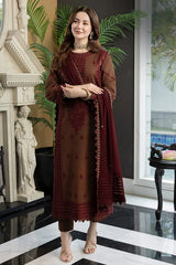 ASIM JOFA-3PC DHANAK EMBROIDERED SHIRT WITH DHANAK EMBROIDERED SHAWL AND TROUSER-W.J-5001