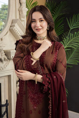ASIM JOFA-3PC DHANAK EMBROIDERED SHIRT WITH DHANAK EMBROIDERED SHAWL AND TROUSER-W.J-5001
