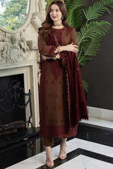 ASIM JOFA-3PC DHANAK EMBROIDERED SHIRT WITH DHANAK EMBROIDERED SHAWL AND TROUSER-W.J-5001