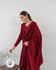 ZAIB-3PC DHANAK EMBROIDERED SHIRT WITH DHANAK EMBROIDERED SHAWL AND TROUSER-W.J-5271