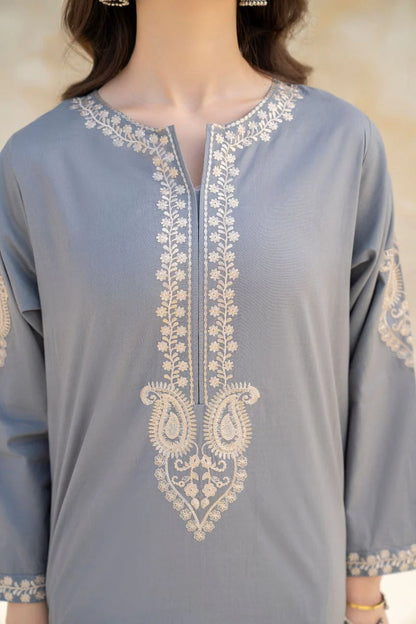 HANA- 2PC DHANAK EMBROIDERED SHIRT AND TROUSER-W.J-1249