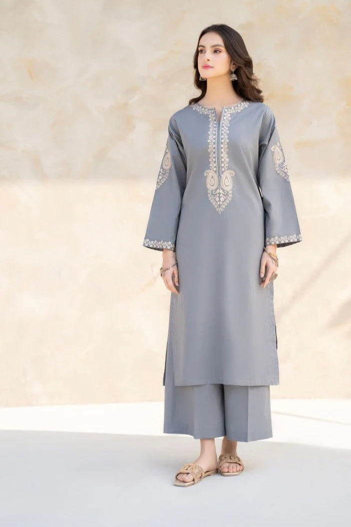 HANA- 2PC DHANAK EMBROIDERED SHIRT AND TROUSER-W.J-1249