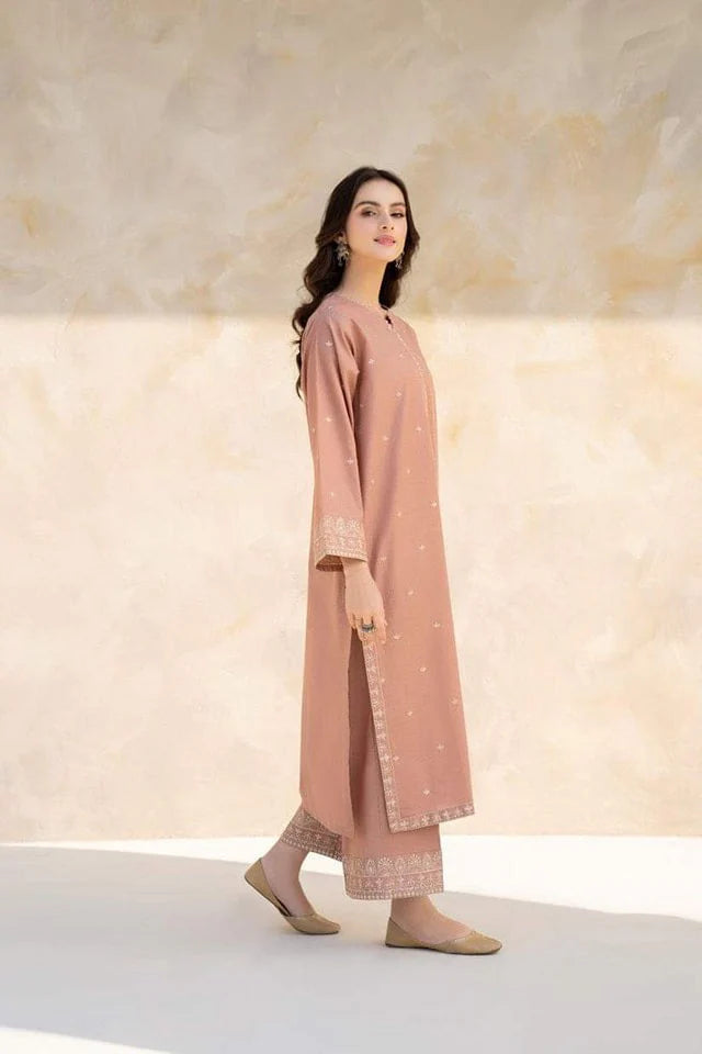 JAZMIN-2PC DHANAK EMBROIDERED SHIRT WITH DHANAK EMBROIDRED TROUSER-W.J-1064