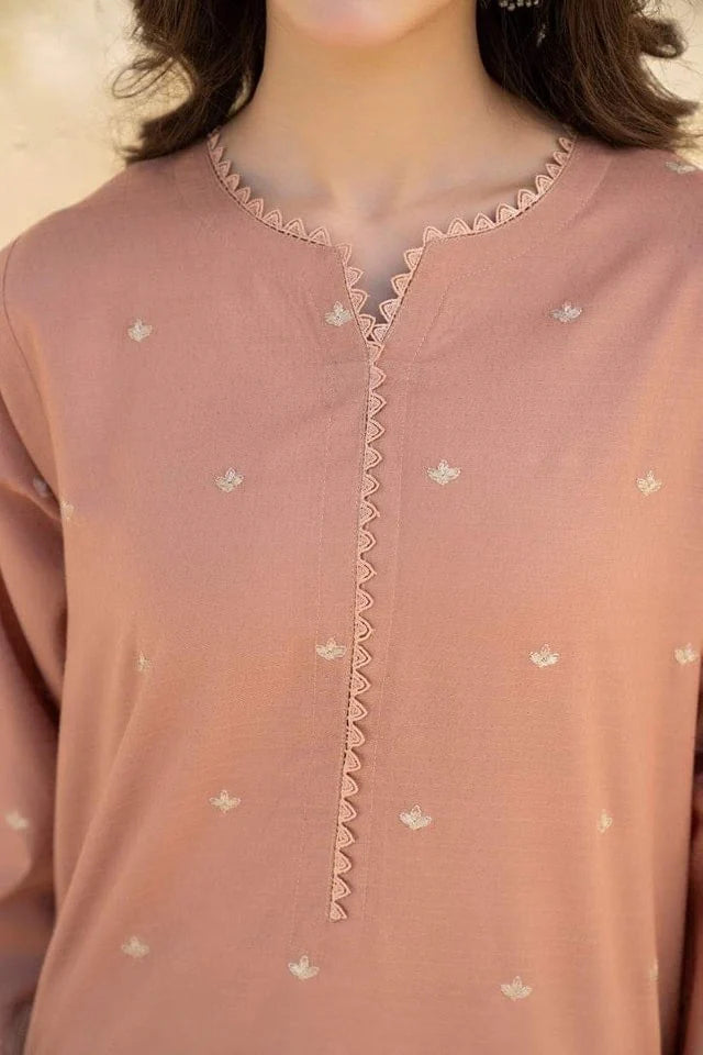 JAZMIN-2PC DHANAK EMBROIDERED SHIRT WITH DHANAK EMBROIDRED TROUSER-W.J-1064
