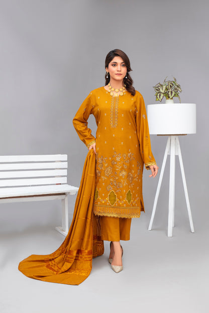 WearJora-3PC Dhanak Embroidered Shirt with Velvet Dhanak Shawl and Trouser-W.J-1055