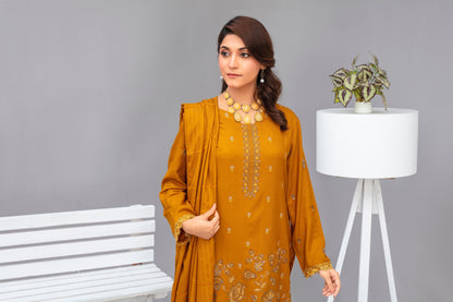 WearJora-3PC Dhanak Embroidered Shirt with Velvet Dhanak Shawl and Trouser-W.J-1055