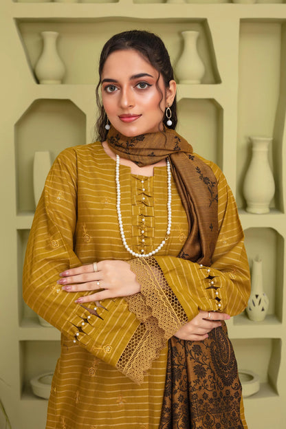 WearJora-3PC KHADAR CUTWORK EMBROIDERED SHIRT WITH KASHMIRI JACQUARD WOOL SHAWL-W.J-1315