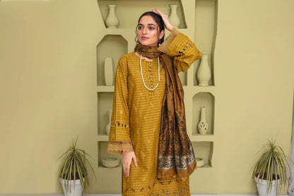 WearJora-3PC KHADAR CUTWORK EMBROIDERED SHIRT WITH KASHMIRI JACQUARD WOOL SHAWL-W.J-1315