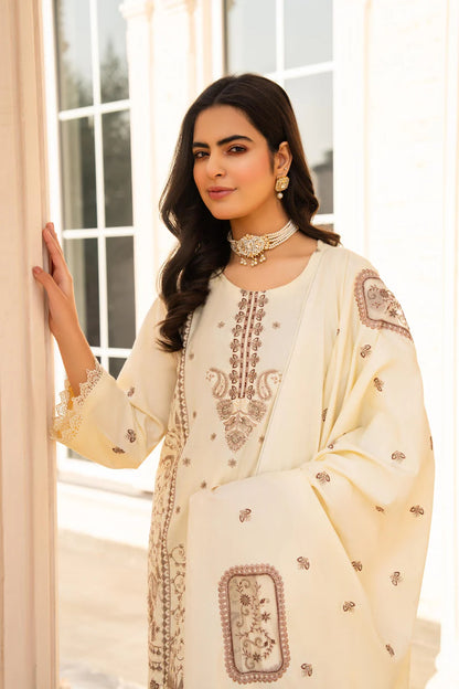 WearJora-3PC DHANAK EMBROIDERED SHIRT WITH DHANAK HEAVY CUTWORK EMBROIDERED SHAWL -1523