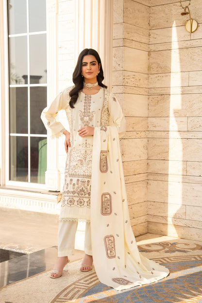 WearJora-3PC DHANAK EMBROIDERED SHIRT WITH DHANAK HEAVY CUTWORK EMBROIDERED SHAWL -1523