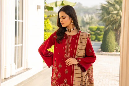 WearJora-3PC DHANAK CUTWORK EMBROIDERED SHIRT WITH HEAVY CUTWORK EMBROIDERED JACQUARD WOOL SHAWL -W.J-1384