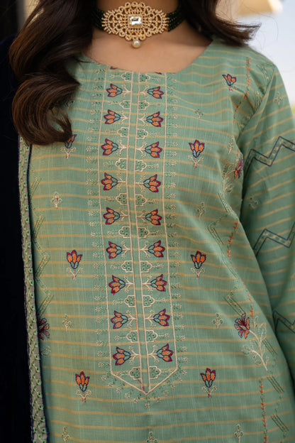 WearJora-3PC KHADDAR EMBROIDERED SHIRT WITH VELVET EMBROIDERED READY TO WEAR SHAWL- W.J-1387