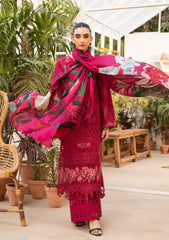 BAROUQE-3PC LAWN CHIKANKARI EMBROIDERED SHIRT WITH CHIFOON PRINTED DUPATTA AND EMB TROUSER-W.J-4736