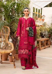 BAROUQE-3PC LAWN CHIKANKARI EMBROIDERED SHIRT WITH CHIFOON PRINTED DUPATTA AND EMB TROUSER-W.J-4736