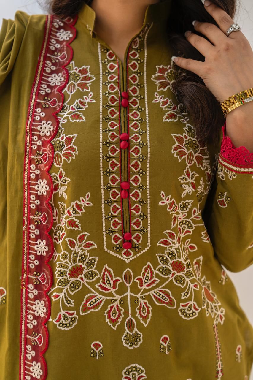 WearJora-3PC LAWN EMBROIDERED SHIRT WITH LAWN EMBROIDERED READY TO WEAR DUPATTA-W.J-1619