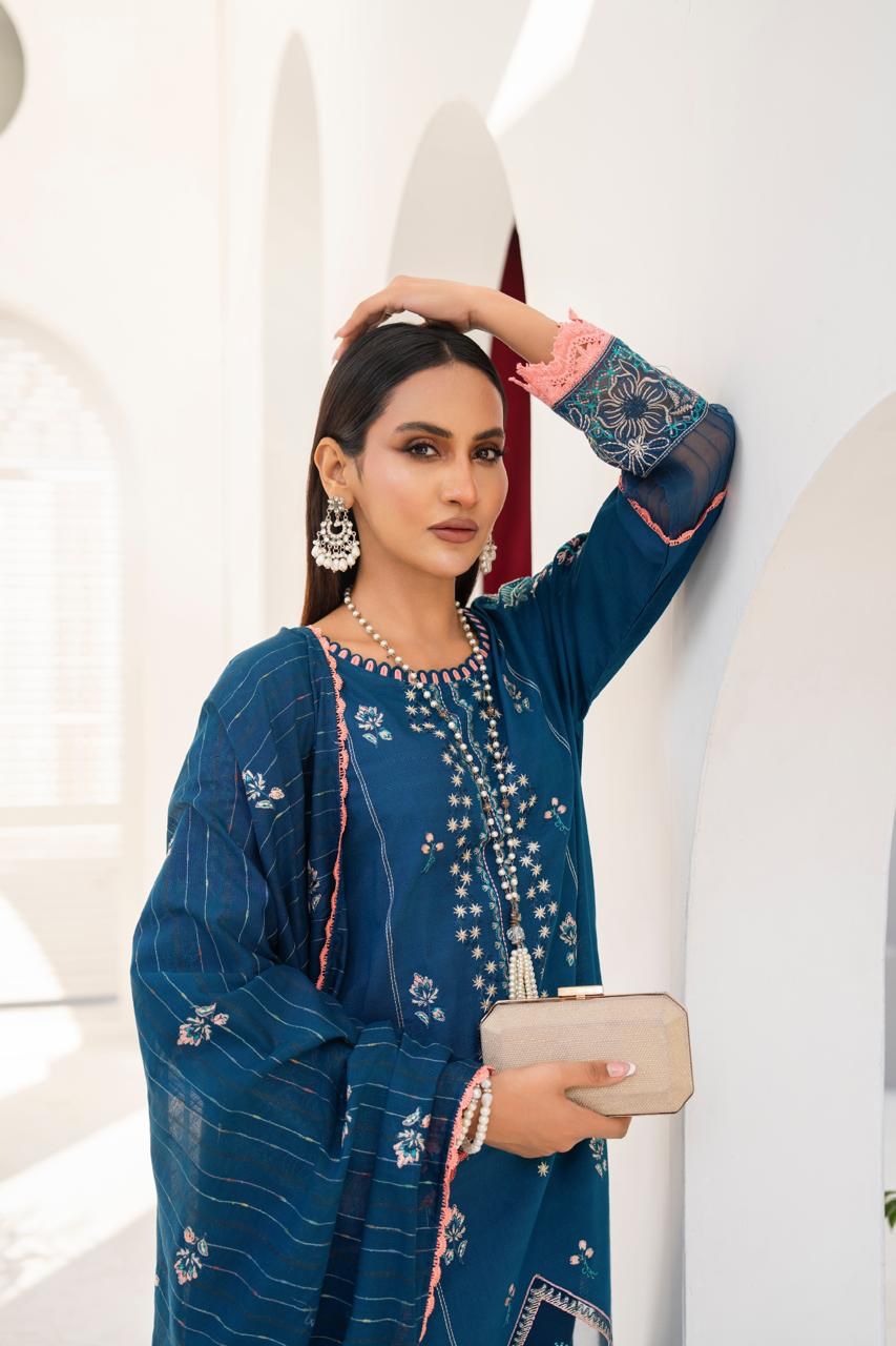 WearJora-3PC LAWN EMBROIDERED SHIRT WITH LAWN EMBROIDERED READY TO WEAR DUPATTA-W.J-1617