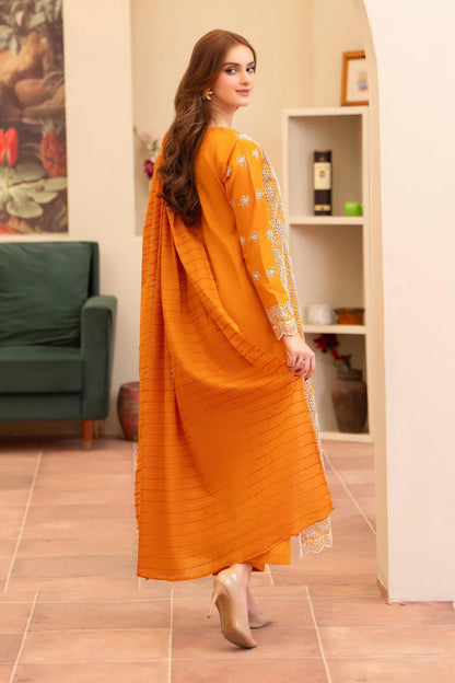 MIRAKHI - 3PC LAWN CHIKENKAARI EMBROIDERED SHIRT WITH LAWN TUBE SLUB DUPATTA AND TROUSER-W.J-1748