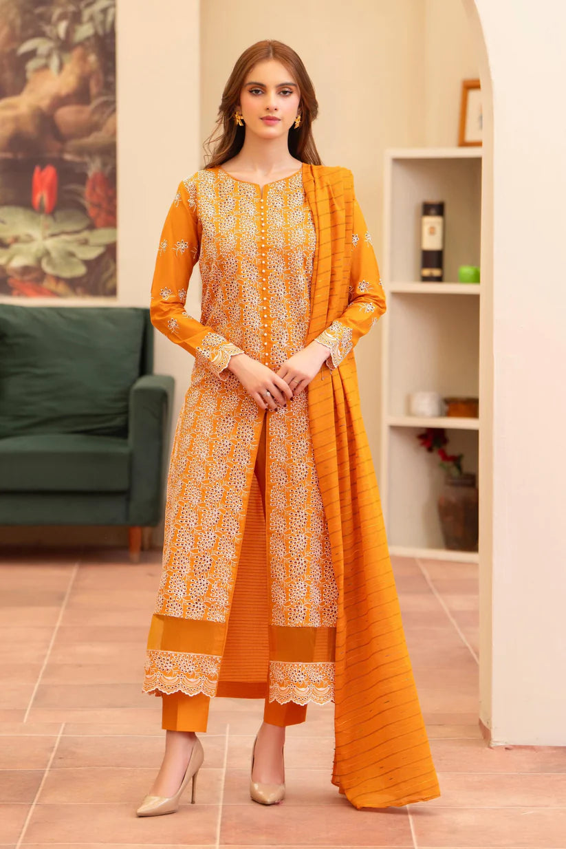 MIRAKHI - 3PC LAWN CHIKENKAARI EMBROIDERED SHIRT WITH LAWN TUBE SLUB DUPATTA AND TROUSER-W.J-1748