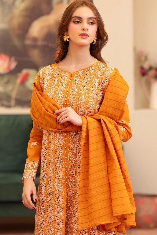 MIRAKHI - 3PC LAWN CHIKENKAARI EMBROIDERED SHIRT WITH LAWN TUBE SLUB DUPATTA AND TROUSER-W.J-1748