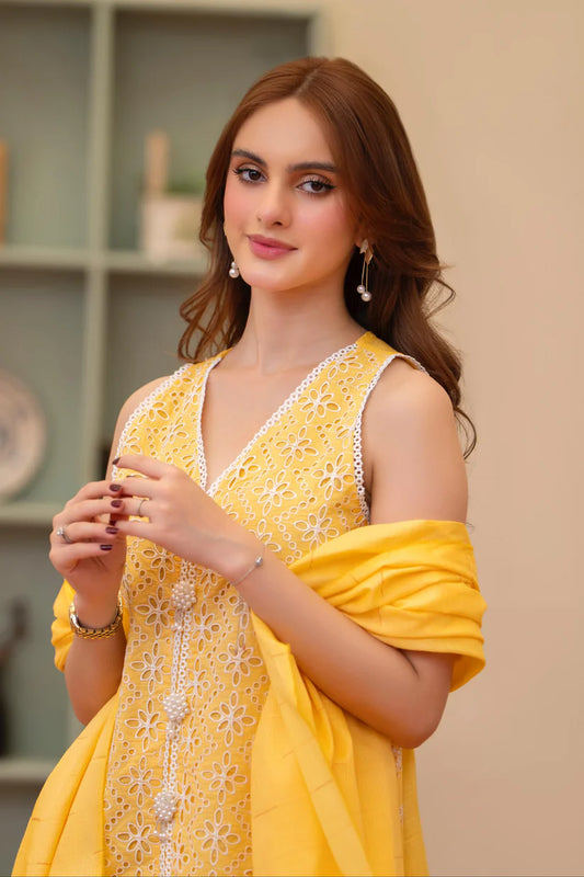 MIRAKHI - 3PC LAWN CHIKENKAARI EMBROIDERED SHIRT WITH LAWN TUBE SLUB DUPATTA AND TROUSER-W.J-1749