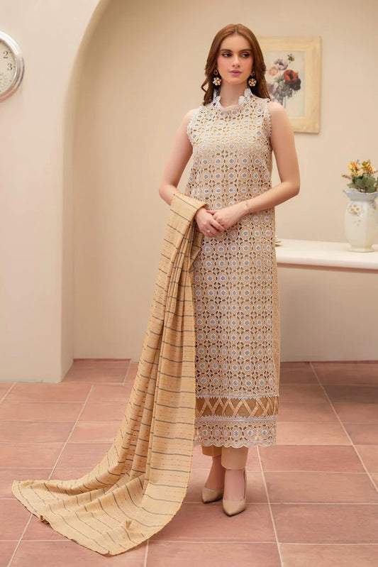 MIRAKHI - 3PC LAWN CHIKENKAARI EMBROIDERED SHIRT WITH LAWN TUBE SLUB DUPATTA AND TROUSER-W.J-1750