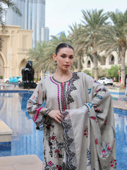 WEARJORA-3PC KARANDI PRINTED EMBROIDERED SHIRT WITH KARANDI PRINTED EMB SHAWL & PRINTED TROUSER-W.J-0125