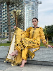 WEARJORA-3PC KARANDI PRINTED EMBROIDERED SHIRT WITH KARANDI PRINTED EMB SHAWL & PRINTED TROUSER-W.J-0124